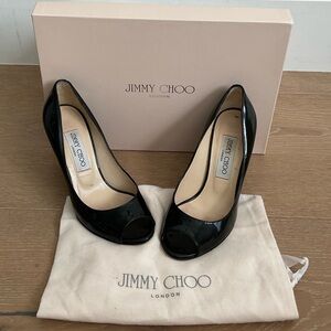 Jimmy Choo Black Patent Leather Wedge Heels